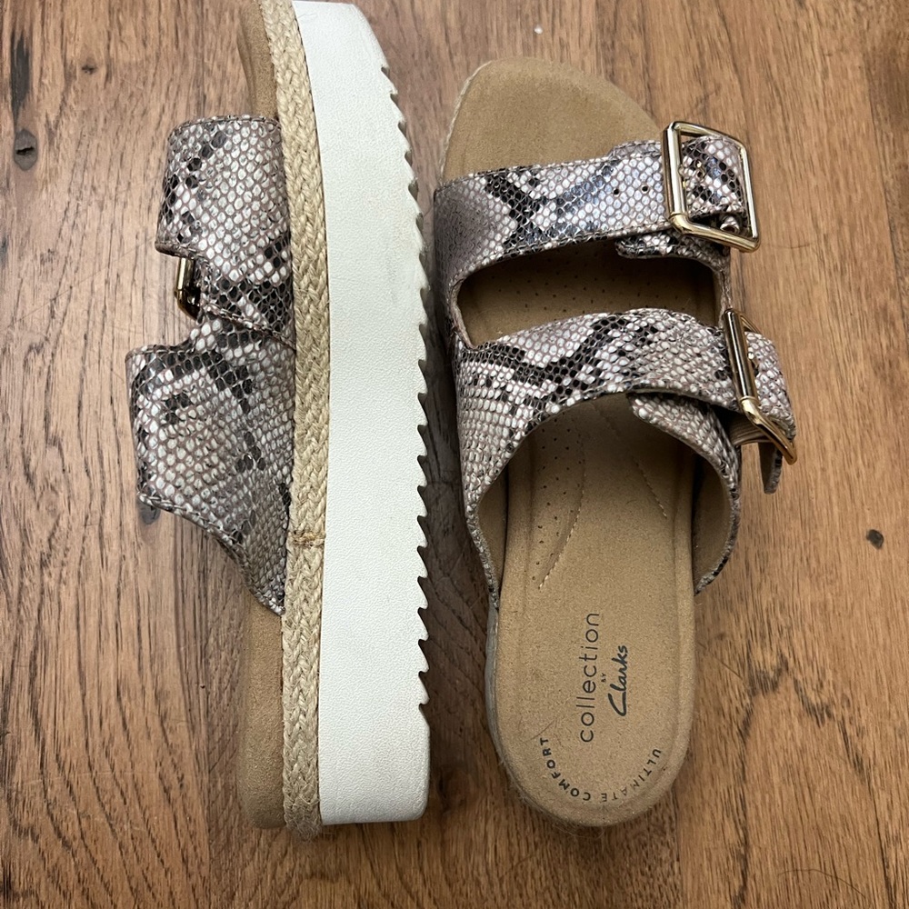 Clark snakeskin wedge sandals